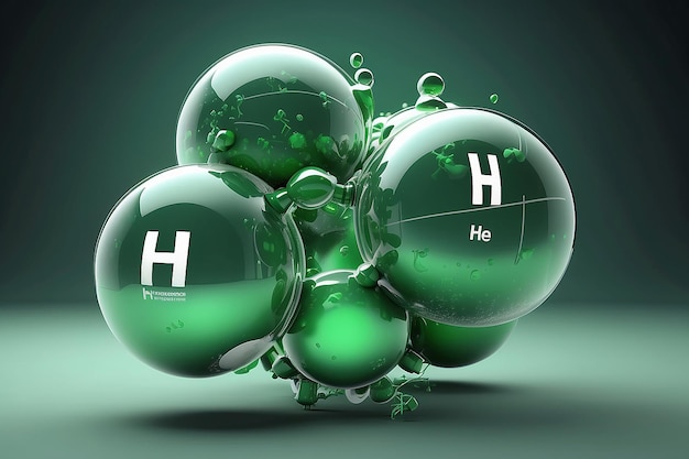 Molécula de gas de hidrógeno H2 verde