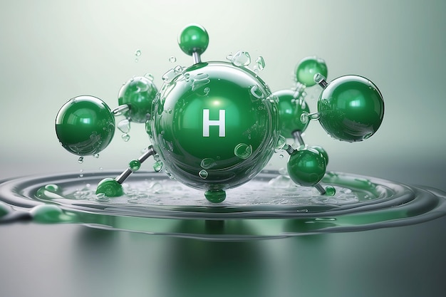 Foto molécula de gas de hidrógeno h2 verde
