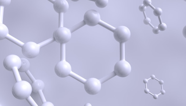 Molécula hexagonal o átomo Estructura abstracta de átomo o molécula para ciencia o antecedentes médicos Ilustración 3d Representación 3D