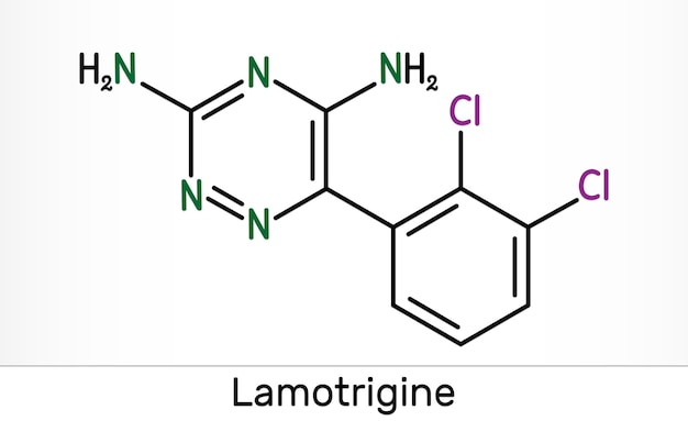 Molécula de lamotrigina Fórmula química del esqueleto
