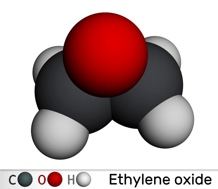Foto molécula de óxido de etileno oxirane c2h4o modelo molecular en 3d