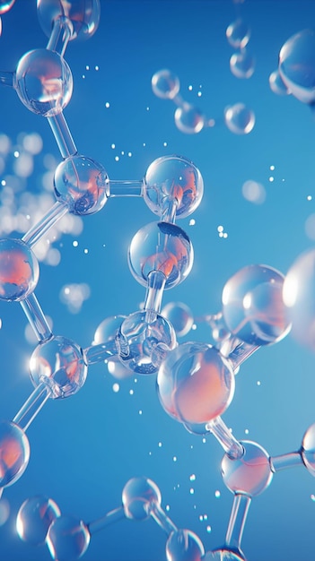 Molécula química representada en impresionante 3D contra un fondo azul vibrante papel tapiz móvil vertical
