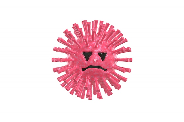 Foto molécula de virus sars estilo de dibujos animados de carácter divertido y aterrador con cara. el concepto de la enfermedad, pandemia, gripe, coronavirus aislado