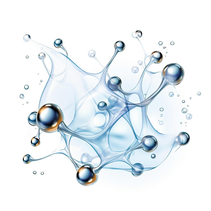 Moléculas de burbujas líquidas cosméticas con fondo blanco transparente antioxidante