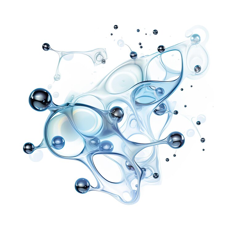 Moléculas de burbujas líquidas cosméticas con fondo blanco transparente antioxidante