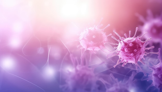 Moléculas cor-de-rosa e roxa em close-up conceito do Dia Mundial do Câncer