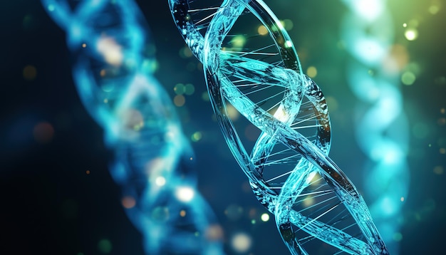 moléculas de ADN com esferas verdes conceito futurista para apresentações científicas e médicas