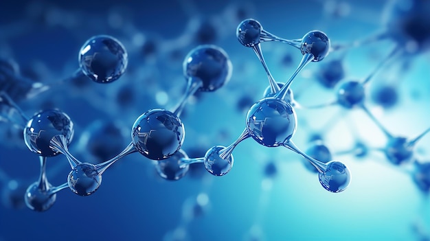 Moléculas de estrutura celular de água Molécula de bolhas azuis abstrato Fundo de biologia ou química