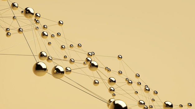 Moléculas de oro sobre un fondo dorado representación 3d