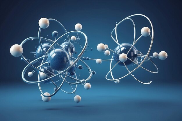 Molekül-Atomstruktur auf blauem Hintergrund Wissenschaftskonzept 3D-Rendering-Illustration