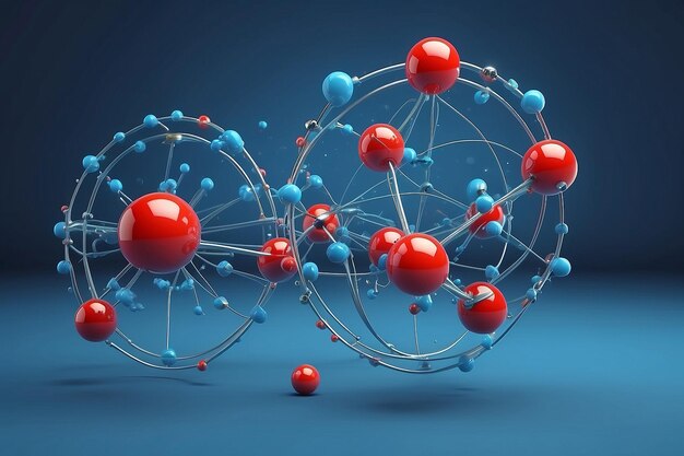 Molekül-Atomstruktur auf blauem Hintergrund Wissenschaftskonzept 3D-Rendering-Illustration