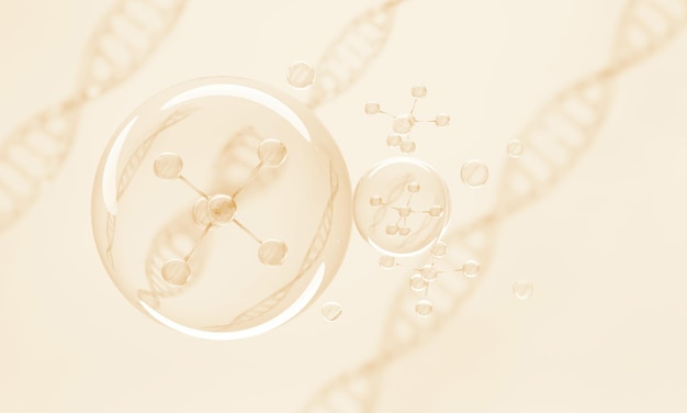 Molekül im Inneren von Liquid Bubble Skin Care Kosmetik 3D-Darstellung