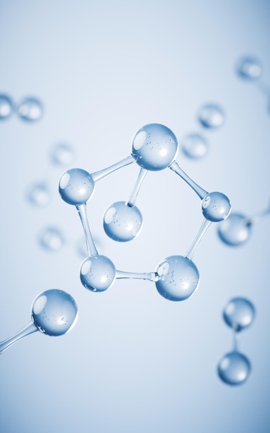 Moleküle mit blauem Hintergrund 3D-Rendering