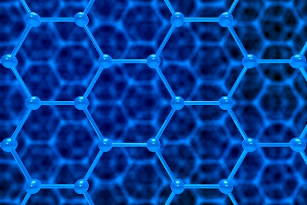 Molekülstruktur auf blauem Hintergrund. 3D-Darstellung