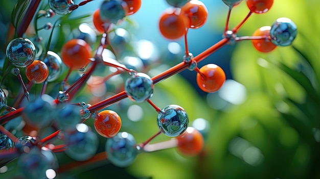 Molekulare Gartenabstraktion mit Pflanzen in Form von Molekülen