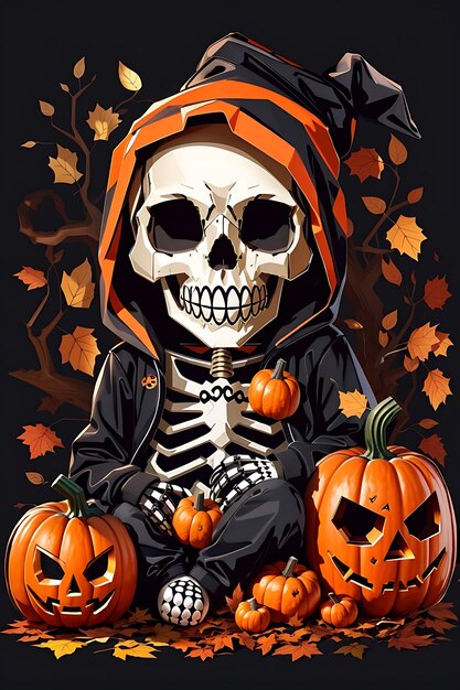 Moletom bonito do halloween da morte caveira esqueleto abóbora assustadora adesivos engraçados vetor camiseta