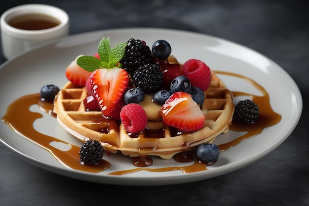 Molho de bordo de waffle com frutas de guarnição