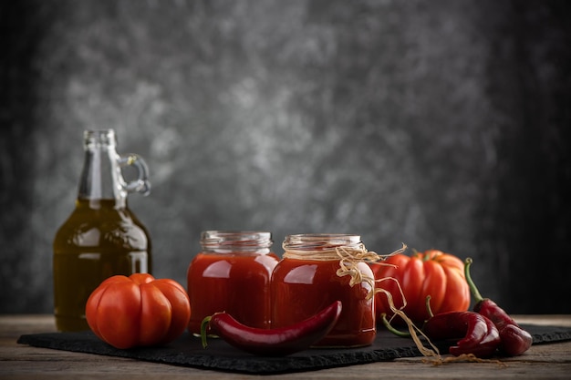 Molho de tomate em uma jarra de vidro