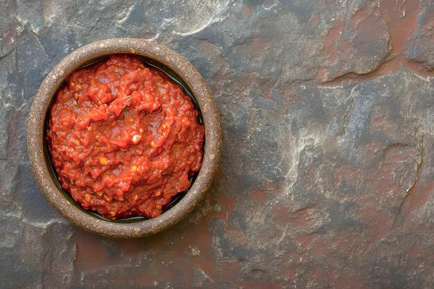 Foto molho harissa feito de alho, pimenta vermelha quente e especiarias
