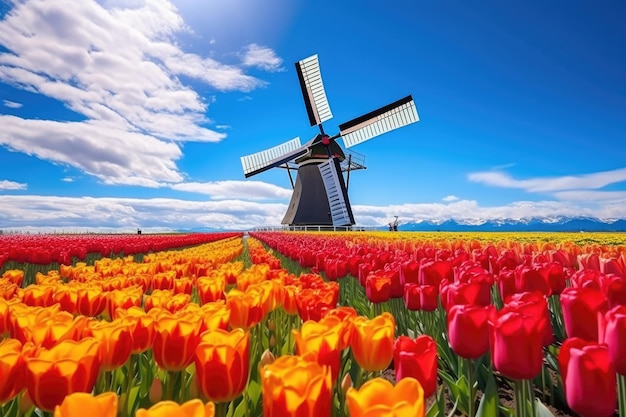 Foto molino de viento de primavera molino tradicional viajes naturaleza países bajos tulipán holanda europa campo paisaje holandés