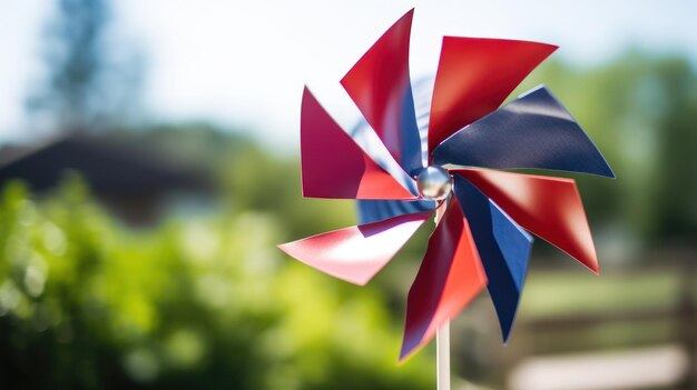 Un molino de viento rojo, blanco y azul con la palabra américa en él