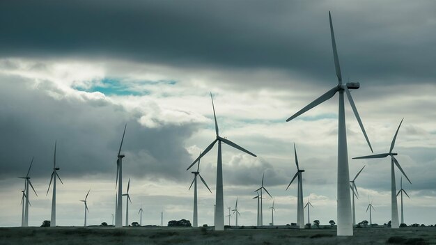 Molinos de viento contra el cielo nublado