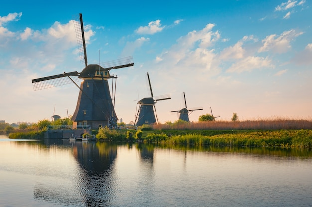 Molinos de viento en kinderdijk en holanda países bajos