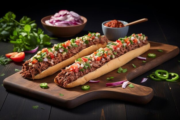 Foto molletes frescos com feijões refritos e pico de gallo fotografia tradicional de molletes mexicanos