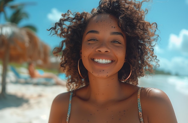 Un momento alegre en la playa Las risas de las mujeres se hacen eco a lo largo de la costa en retrato de traje de baño