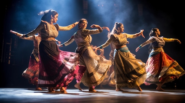 Un momento cautivador congelado en el tiempo que muestra una graciosa actuación de danza por mujeres en la tradicional