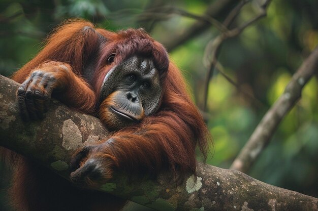 Un momento contemplativo capturado como un orangú adulto generativo ai