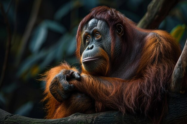 Un momento contemplativo capturado como un orangú adulto generativo ai