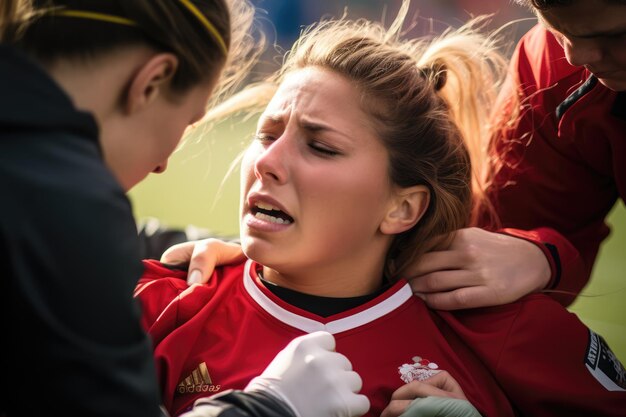 Momento da lesão Jogadora de futebol feminina com problemas de lesão dos companheiros de equipe Nikon Df 85mm f1