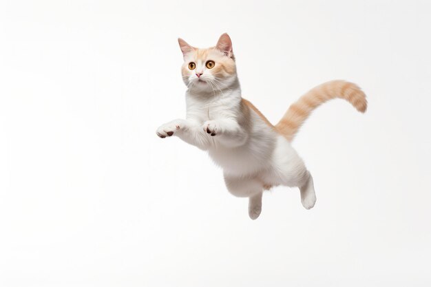 Momento de salto Gato de Singapura em fundo branco