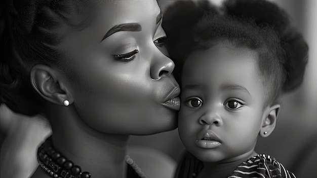 Foto momento de ternura filha africana beija mãe alegre