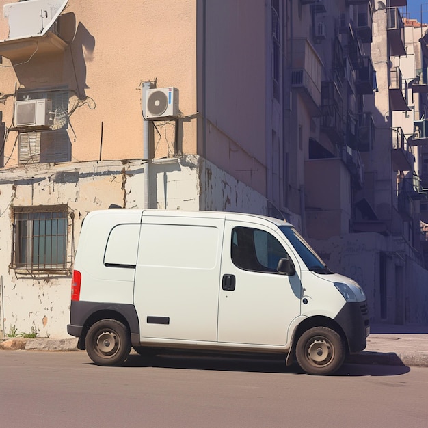 Foto momento de estacionamiento urbano fiat fiorino blanco en el lado de la calle de turquía para las redes sociales