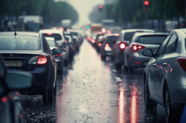 Momento estresante durante un atasco y lloviendo IA generativa