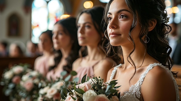 Foto momento de la fiesta de la novia imagen de la novia y sus damas de honor en el fondo