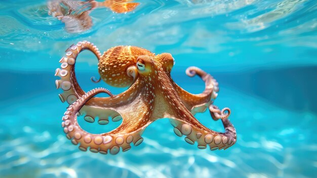 Momento gracioso capturado pulpo en la piscina hace una inmersión profunda