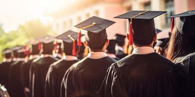 el momento de la graduación con los estudiantes en gorras y túnicas AI generativo