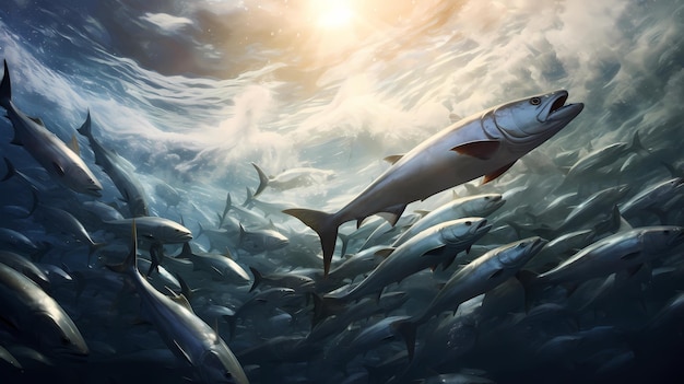 momento impresionante que captura un banco de sardinas masivo que pasa pululando