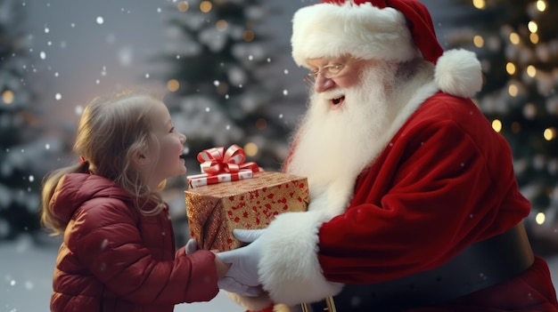 Momento mágico Santa Claus regala regalos a los niños felices