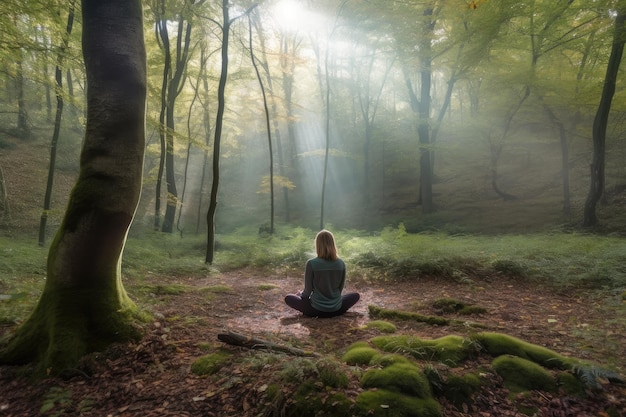 Momento meditativo na floresta com ambiente calmo e tranquilo criado com ai generativa