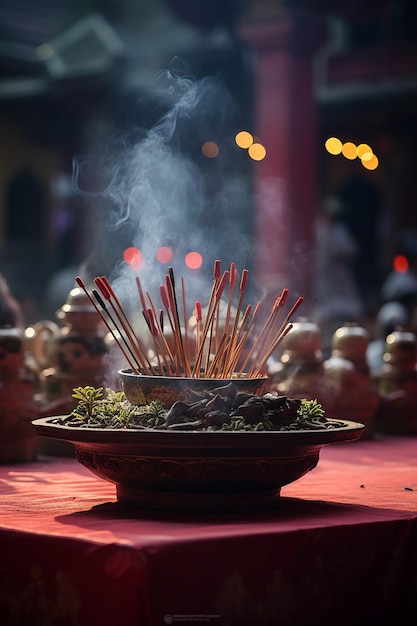 el momento de la primera ofrenda de incienso en un templo en el Año Nuevo chino