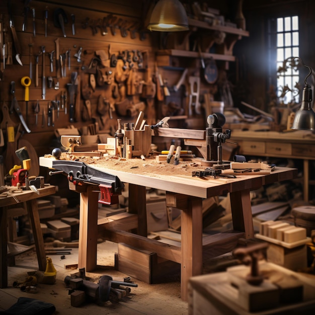 El momento en que un carpintero ajusta la tensión en un plano de mano de madera finamente elaborado