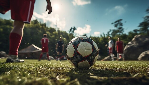 Foto el momento en que la pelota sale del pie en el tiro libre