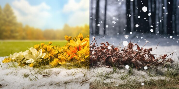 momento en que la primavera y el invierno chocan en una mezcla desordenada de estaciones Describa la transición entre t