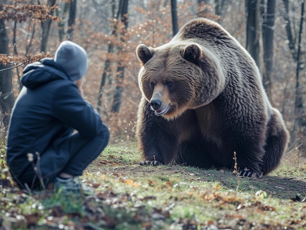 Un momento de reflexión con un oso en el bosque