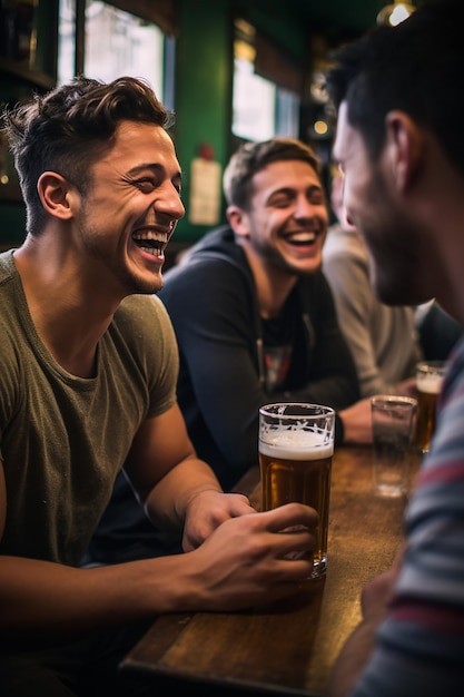 Foto un momento de risas y alegría en un pub