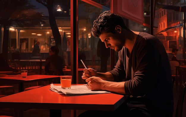 Momento solitario Hombre sentado solo en un café al aire libre